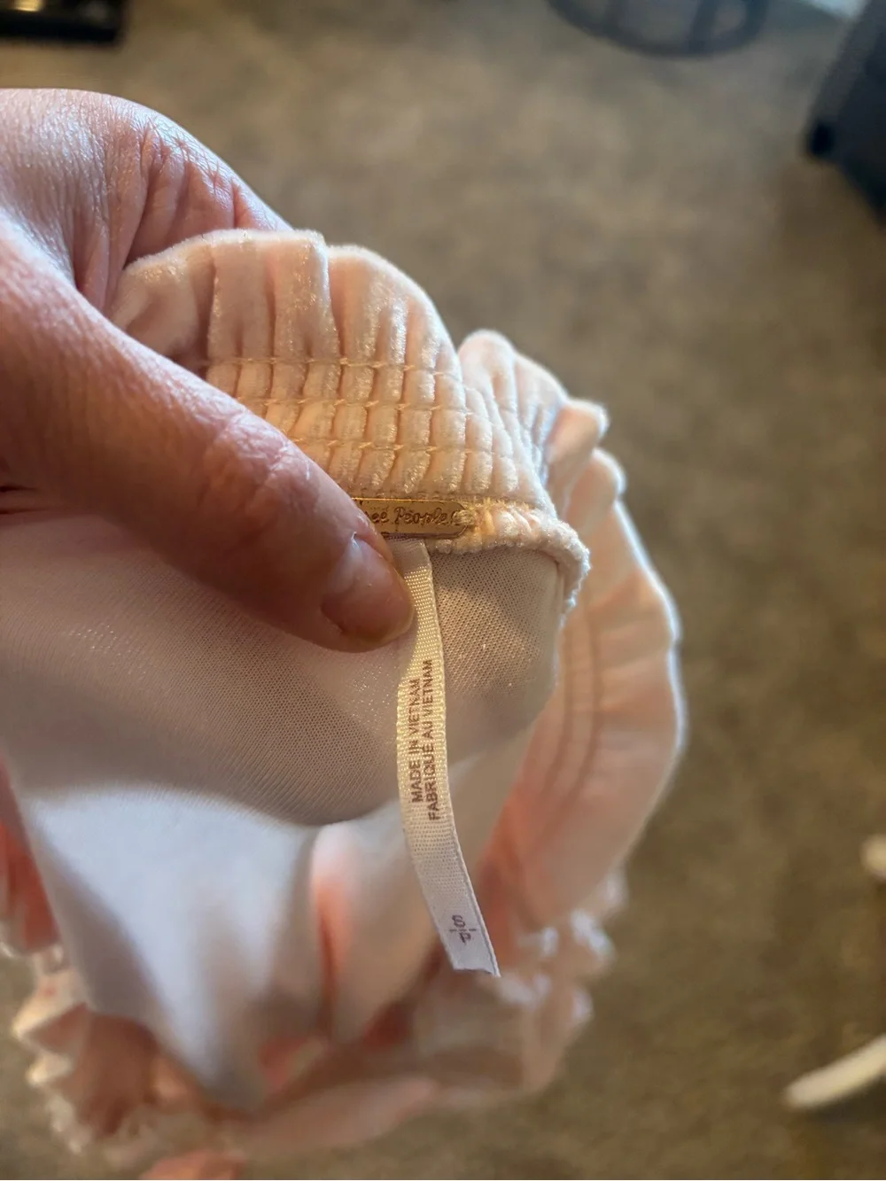 Free People Blush Peach Ruffle Tie-Neck Short Sleeve Top